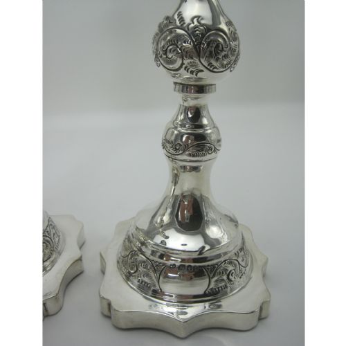 PAIR OF SILVER 33CM 13 TALL SABBATH CANDLESTICKS - ADDITIONAL PHOTO 3
