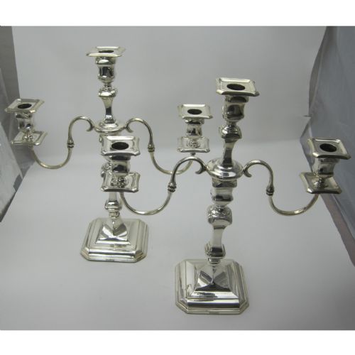 stylish pair of thomas bradbury silver three light candelabra - CATEGORY: ANTIQUE SILVER - DATED 1920