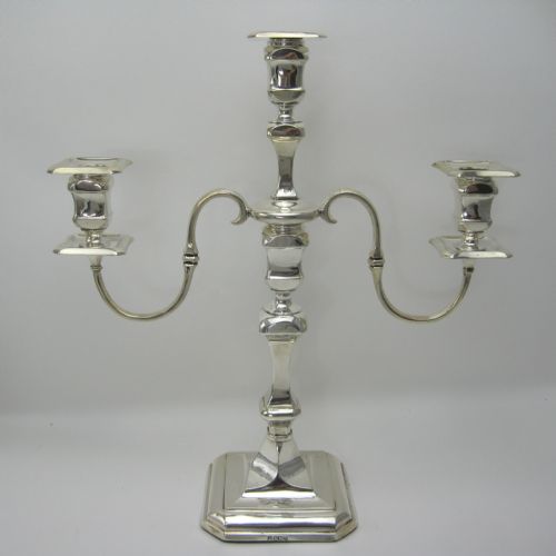 STYLISH PAIR OF THOMAS BRADBURY SILVER THREE LIGHT CANDELABRA - ADDITIONAL PHOTO 1