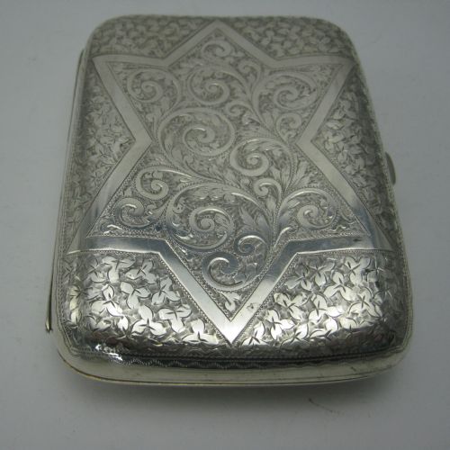 victorian silver pocket cigar case engraved with a star - CATEGORY: ANTIQUE SILVER - DATED 1890