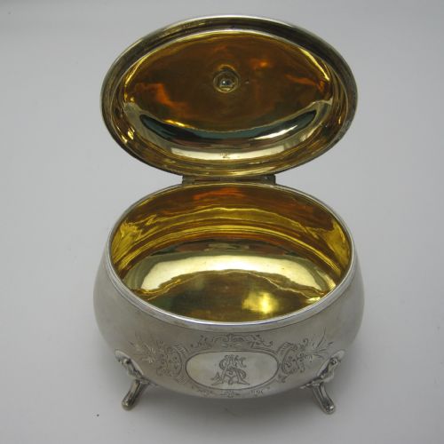 DECORATIVE CONTINENTAL VICTORIAN SILVER TEA CADDY OR SUGAR BOX - ADDITIONAL PHOTO 4