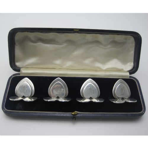 boxed set of 4 sampson mordan co chester silver menu holders - CATEGORY: ANTIQUE SILVER - DATED 1900