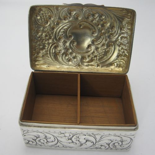 EDWARDIAN CHASED SILVER RECTANGULAR TRINKET OR CIGARETTE BOX - ADDITIONAL PHOTO 4