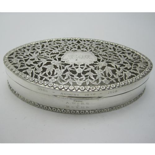 chester silver oval jewellery or potpourri box retailed by aspery - CATEGORY: ANTIQUE SILVER - DATED 1910