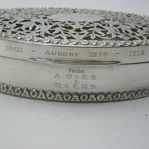 CHESTER SILVER OVAL JEWELLERY OR POTPOURRI BOX RETAILED BY ASPERY - ADDITIONAL PHOTO 2