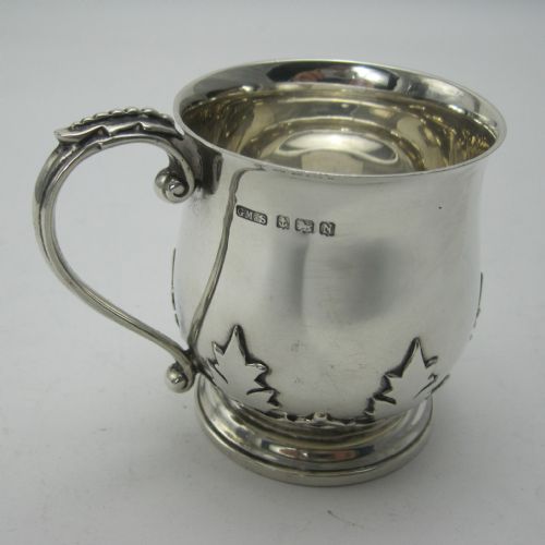silver christening mug with baluster shape cut card floral decoration - CATEGORY: ANTIQUE SILVER - DATED 1930