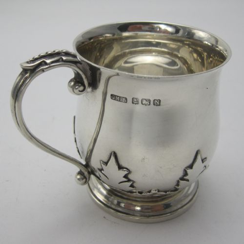SILVER CHRISTENING MUG WITH BALUSTER SHAPE CUT CARD FLORAL DECORATION - ADDITIONAL PHOTO 2