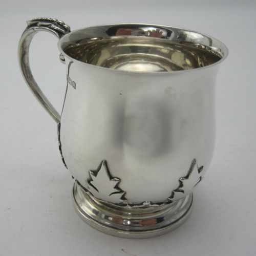 SILVER CHRISTENING MUG WITH BALUSTER SHAPE CUT CARD FLORAL DECORATION - ADDITIONAL PHOTO 3
