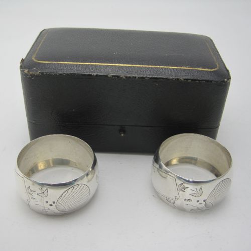 BOXED PAIR OF SILVER AESTHETIC MOVEMENT NAPKIN RINGS - ADDITIONAL PHOTO 5
