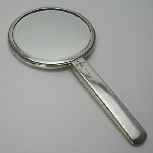 GOOD QUALITY SILVER ART DECO STYLE HAND MIRROR IN A CIRCULAR FORM - ADDITIONAL PHOTO 2