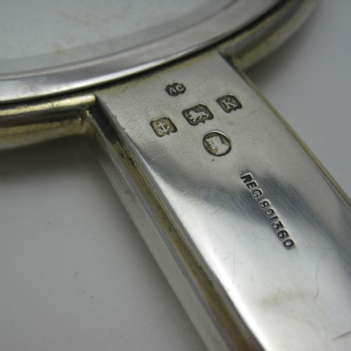 GOOD QUALITY SILVER ART DECO STYLE HAND MIRROR IN A CIRCULAR FORM - ADDITIONAL PHOTO 3