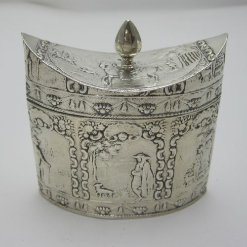 unusual oval late victorian dutch silver tea caddy - CATEGORY: ANTIQUE SILVER - DATED 1890