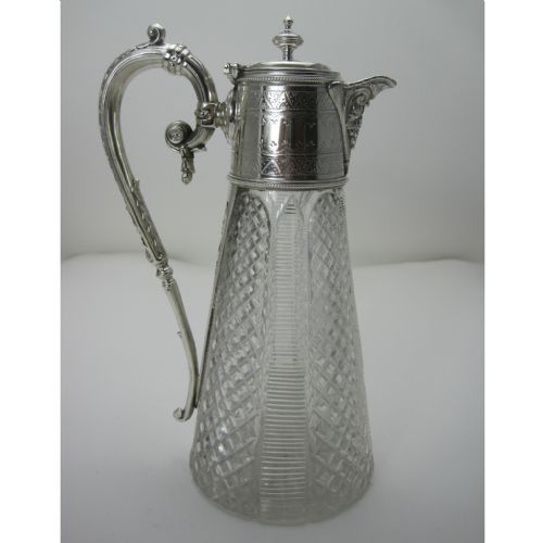english victorian silver plated claret jug with grape and vine spout - CATEGORY: ANTIQUE SILVER - DATED 1890