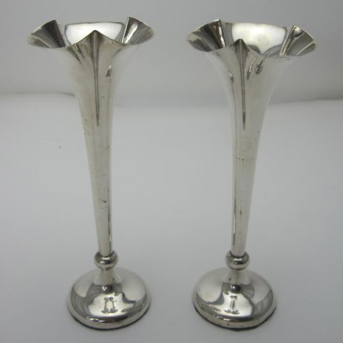 pair of silver trumpet shaped flower vases - CATEGORY: ANTIQUE SILVER - DATED 1900
