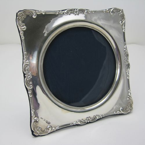 edwardian square silver photo frame with circular window - CATEGORY: ANTIQUE SILVER - DATED 1900