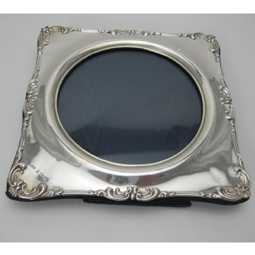EDWARDIAN SQUARE SILVER PHOTO FRAME WITH CIRCULAR WINDOW - ADDITIONAL PHOTO 1