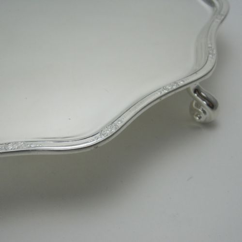 ELEGANT SILVER SALVER WITH A RAISED DELICATE FLORAL BORDER - ADDITIONAL PHOTO 2