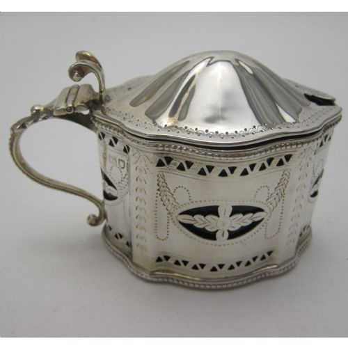 thomas bradbury son silver mustard pot with original blue glass liner - CATEGORY: ANTIQUE SILVER - DATED 1900