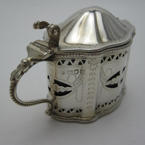 THOMAS BRADBURY SON SILVER MUSTARD POT WITH ORIGINAL BLUE GLASS LINER - ADDITIONAL PHOTO 1