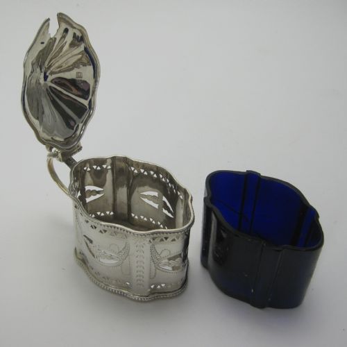 THOMAS BRADBURY SON SILVER MUSTARD POT WITH ORIGINAL BLUE GLASS LINER - ADDITIONAL PHOTO 2