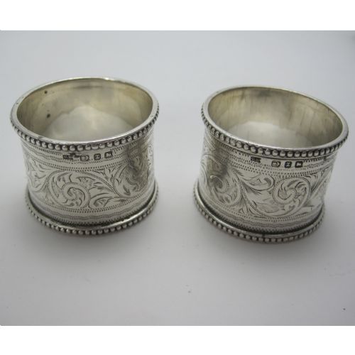 BOXED PAIR OF GOOD QUALITY CIRCULAR VICTORIAN SILVER NAPKIN RINGS - ADDITIONAL PHOTO 2