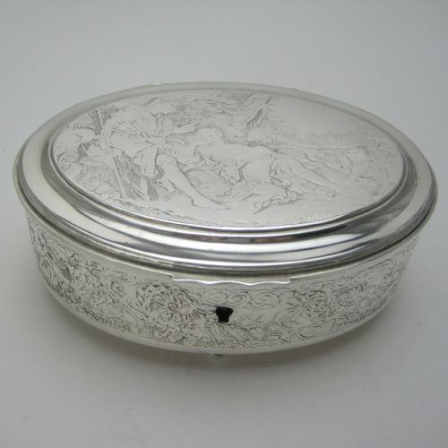 victorian french silver plated oval jewellery or trinket box - CATEGORY: ANTIQUE SILVER - DATED 1890