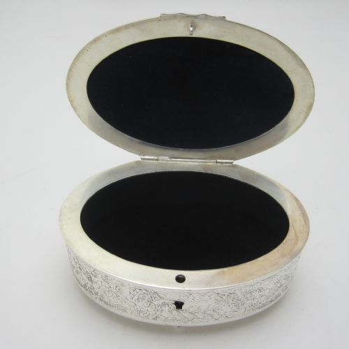 VICTORIAN FRENCH SILVER PLATED OVAL JEWELLERY OR TRINKET BOX - ADDITIONAL PHOTO 2