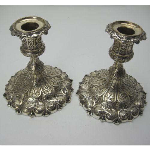 pair of good quality cast elkington mason co silver plated candlesticks - CATEGORY: ANTIQUE SILVER - DATED 1870