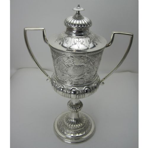 impressive victorian silver plated trophy cup and cover - CATEGORY: ANTIQUE SILVER - DATED 1890