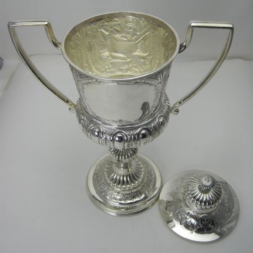 IMPRESSIVE VICTORIAN SILVER PLATED TROPHY CUP AND COVER - ADDITIONAL PHOTO 5