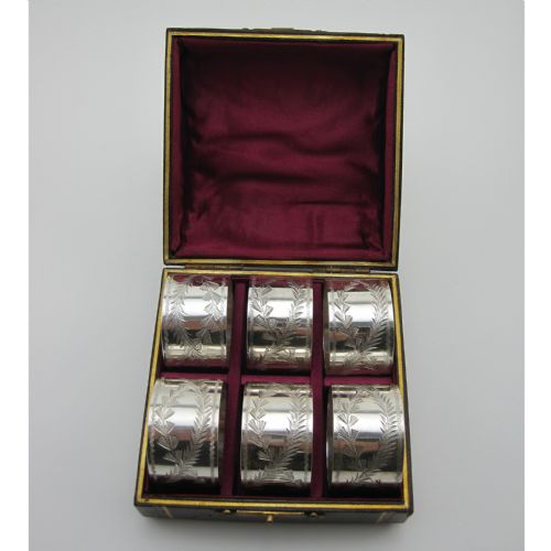 Pretty Late Victorian Boxed Set of 6 Silver Plated Napkin Rings