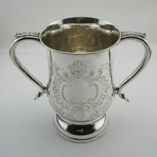 large old sheffield plate trophy or cup with two leaf capped scroll handles - CATEGORY: ANTIQUE SILVER - DATED 1930