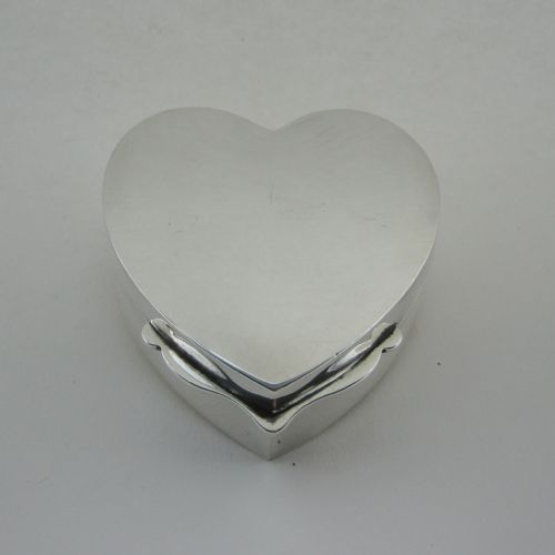 Heart Shape Silver Jewellery or Trinket Box with Plain Domed Double Hinged Lid