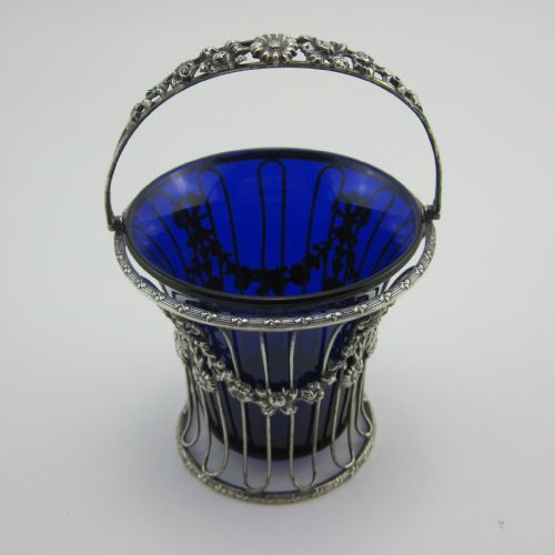 chester silver edwardian sugar basket with cast floral swing handle - CATEGORY: ANTIQUE SILVER - DATED 1900