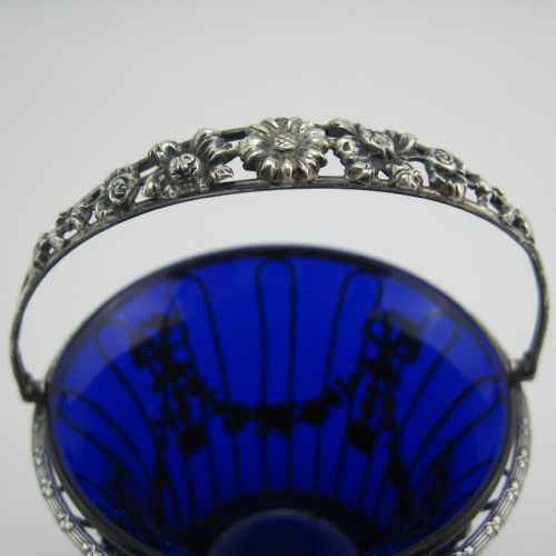 CHESTER SILVER EDWARDIAN SUGAR BASKET WITH CAST FLORAL SWING HANDLE - ADDITIONAL PHOTO 1