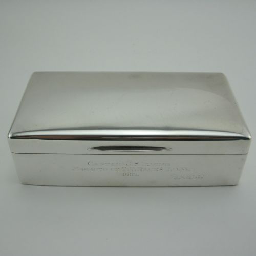 inscribed rectangular silver trinket or cigarette box - CATEGORY: ANTIQUE SILVER - DATED 1920
