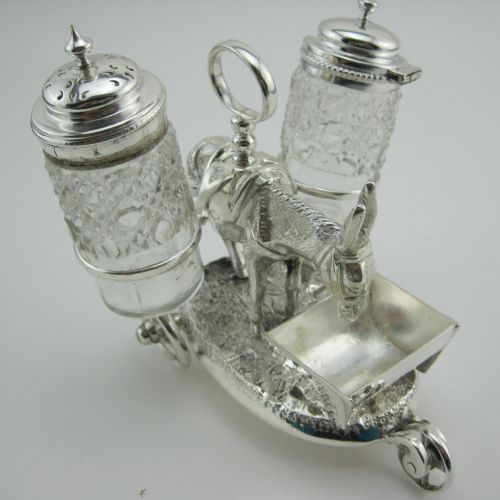 VICTORIAN CAST NOVELTY SILVER PLATED CRUET SET WITH STANDING DONKEY - ADDITIONAL PHOTO 1