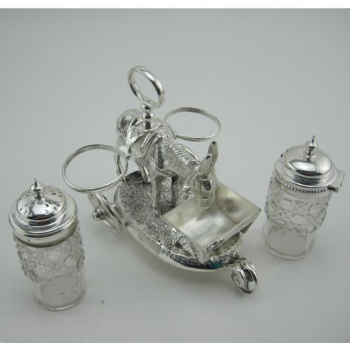 VICTORIAN CAST NOVELTY SILVER PLATED CRUET SET WITH STANDING DONKEY - ADDITIONAL PHOTO 3