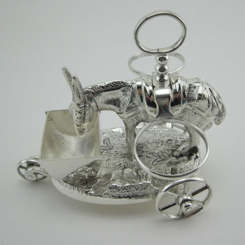 VICTORIAN CAST NOVELTY SILVER PLATED CRUET SET WITH STANDING DONKEY - ADDITIONAL PHOTO 4