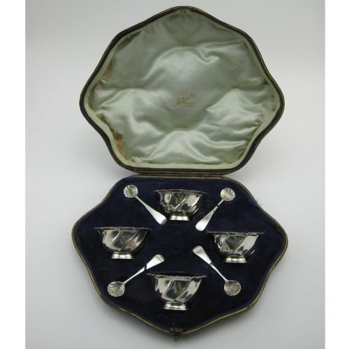 unusual boxed set of four victorian irish silver salts - CATEGORY: ANTIQUE SILVER - DATED 1890