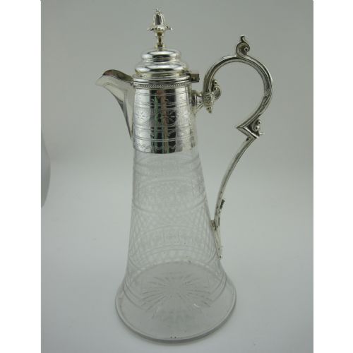 victorian silver plated claret jug with cork bayonet style stopper - CATEGORY: ANTIQUE SILVER - DATED 1880