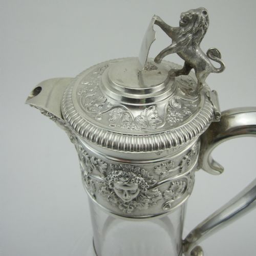 VICTORIAN SILVER CLARET JUG WITH HINGED LID LION AND SHIELD FINIAL - ADDITIONAL PHOTO 1