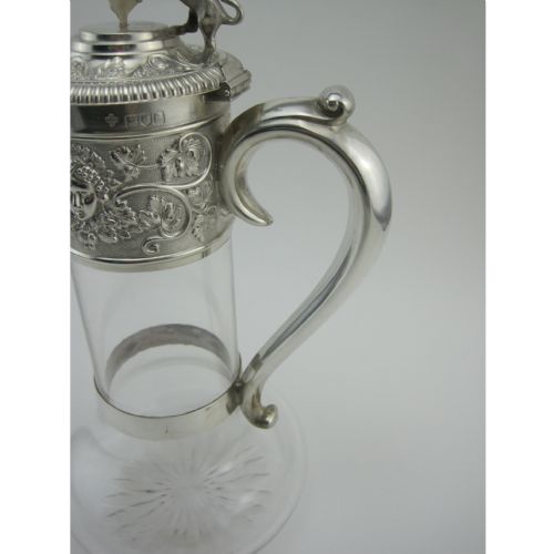 VICTORIAN SILVER CLARET JUG WITH HINGED LID LION AND SHIELD FINIAL - ADDITIONAL PHOTO 2