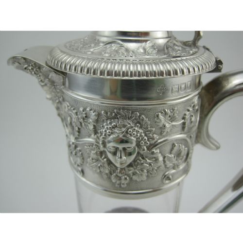 VICTORIAN SILVER CLARET JUG WITH HINGED LID LION AND SHIELD FINIAL - ADDITIONAL PHOTO 3