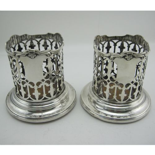 pair of tall pierced victorian silver plated bottle holders or coasters - CATEGORY: ANTIQUE SILVER - DATED 1890
