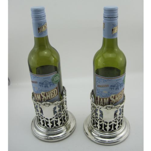 PAIR OF TALL PIERCED VICTORIAN SILVER PLATED BOTTLE HOLDERS OR COASTERS - ADDITIONAL PHOTO 1