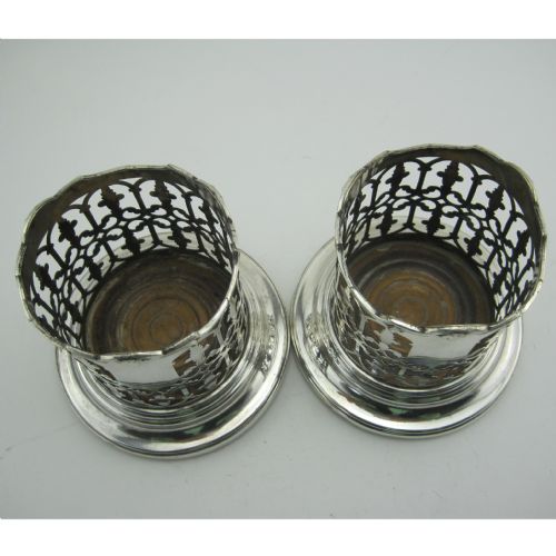 PAIR OF TALL PIERCED VICTORIAN SILVER PLATED BOTTLE HOLDERS OR COASTERS - ADDITIONAL PHOTO 2