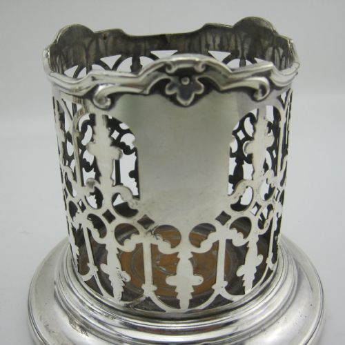 PAIR OF TALL PIERCED VICTORIAN SILVER PLATED BOTTLE HOLDERS OR COASTERS - ADDITIONAL PHOTO 3