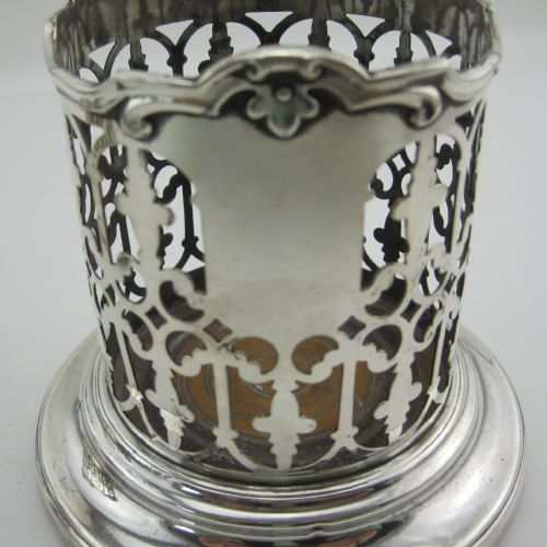 PAIR OF TALL PIERCED VICTORIAN SILVER PLATED BOTTLE HOLDERS OR COASTERS - ADDITIONAL PHOTO 4