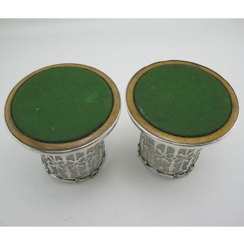 PAIR OF TALL PIERCED VICTORIAN SILVER PLATED BOTTLE HOLDERS OR COASTERS - ADDITIONAL PHOTO 5